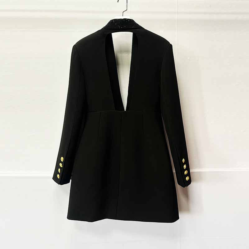 Crystal Embellished Jacket Tunic Spliced Button Diamond Blazer