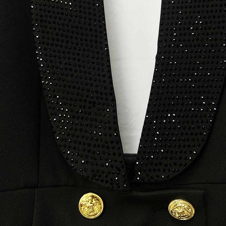 Crystal Embellished Jacket Tunic Spliced Button Diamond Blazer