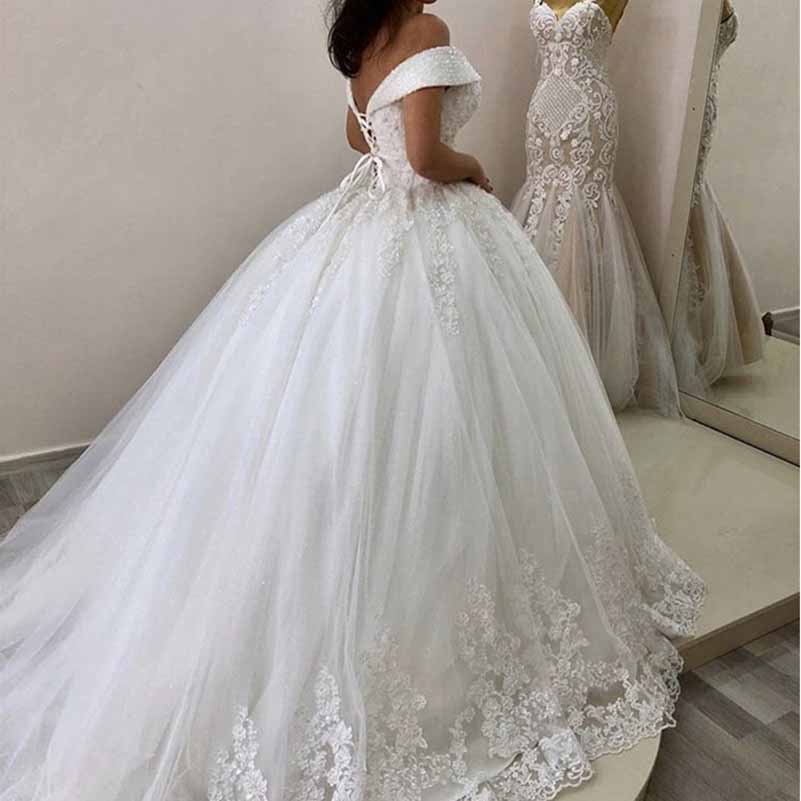 Crystal Lace Wedding Dresses A line Tulle Off The Shoulder Bridel Gowns