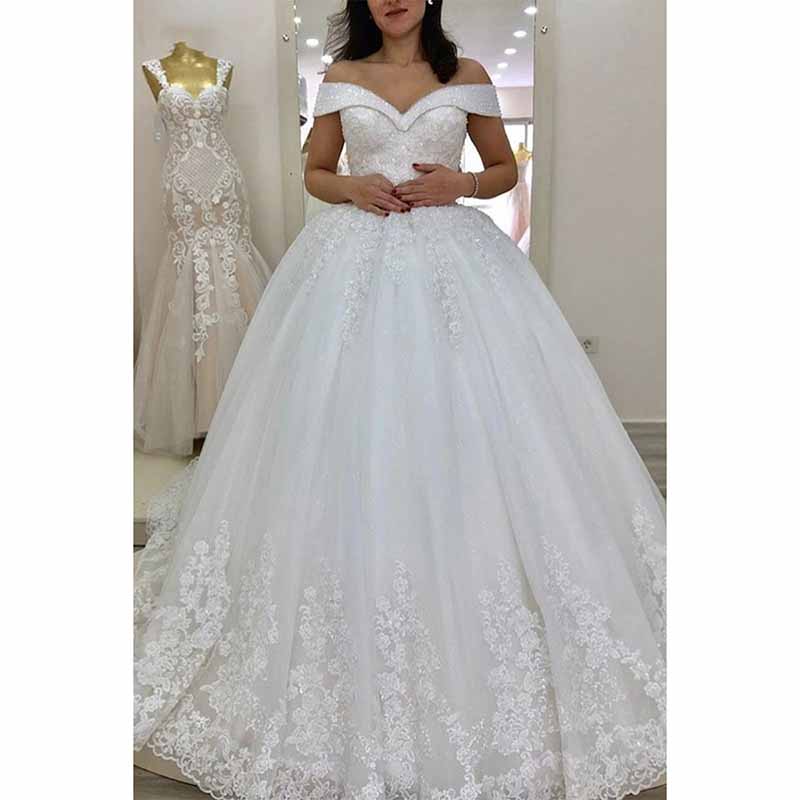 Crystal Lace Wedding Dresses A line Tulle Off The Shoulder Bridel Gowns