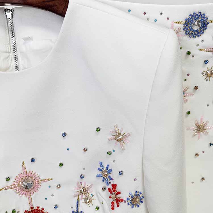 Crystal Long 2 Pieces Skirt Suits Sexy Crop Top Beading Midi Suit