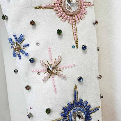 Crystal Long 2 Pieces Skirt Suits Sexy Crop Top Beading Midi Suit