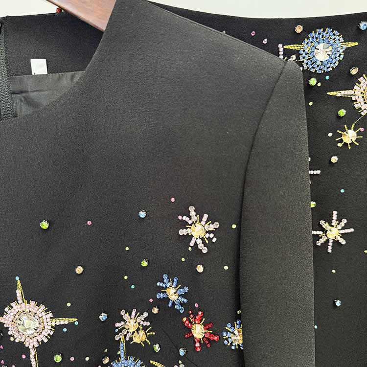 Crystal Long 2 Pieces Skirt Suits Sexy Crop Top Beading Midi Suit