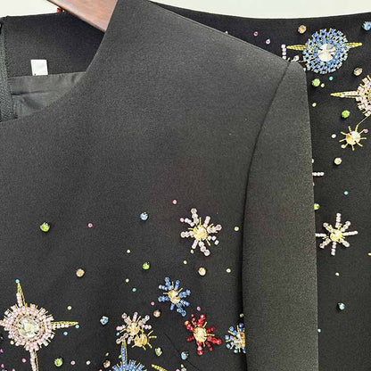 Crystal Long 2 Pieces Skirt Suits Sexy Crop Top Beading Midi Suit
