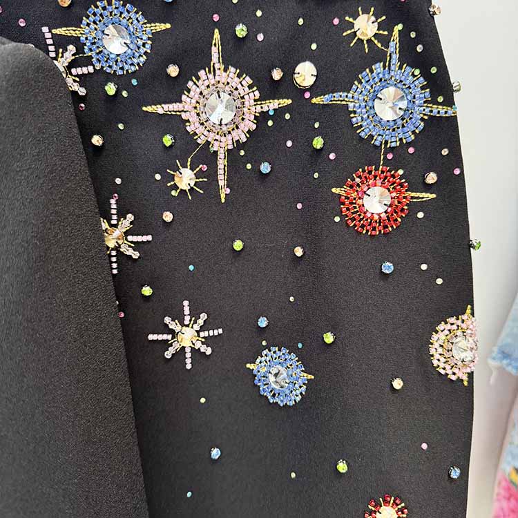 Crystal Long 2 Pieces Skirt Suits Sexy Crop Top Beading Midi Suit