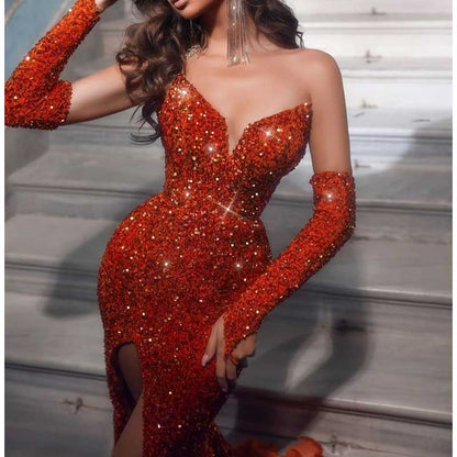 Custom-Made Sparkly Sequin Prom Dress – High Slit, Tailored & Glamorous