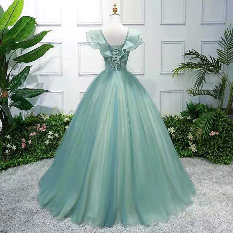 Custom Made Green Prom Dress Flying Sleeve Evening Dress V-Neck Party Dress