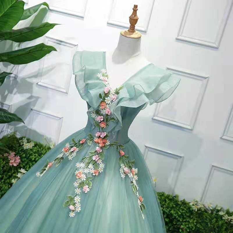 Custom Made Green Prom Dress Flying Sleeve Evening Dress V-Neck Party Dress