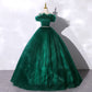 Custom Made Off-shoulder Emerald Gown With Flowy Skirt