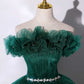 Custom Made Off-shoulder Emerald Gown With Flowy Skirt