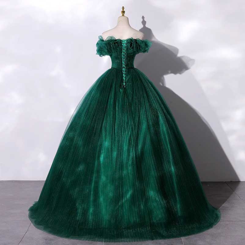 Custom Made Off-shoulder Emerald Gown With Flowy Skirt