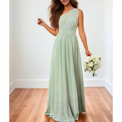 Custom One Shoulder Sage Green Long Bridesmaid Dress | Elegant & Tailored