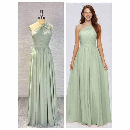 Custom One Shoulder Sage Green Long Bridesmaid Dress | Elegant & Tailored