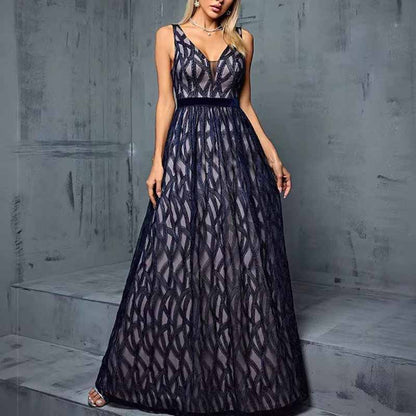 Deep Blue Sleeveless V-Neck Long Evening Gown – Maxi Dress for Prom & Formal Events