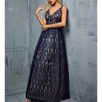 Deep Blue Sleeveless V-Neck Long Evening Gown – Maxi Dress for Prom & Formal Events