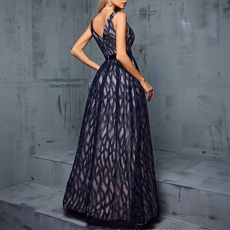 Deep Blue Sleeveless V-Neck Long Evening Gown – Maxi Dress for Prom & Formal Events