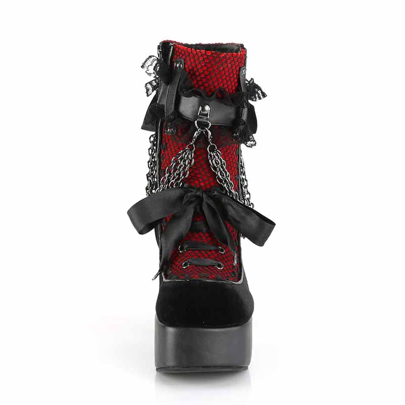 Demonia Platform Boots Black Red Heels Velvet Boots