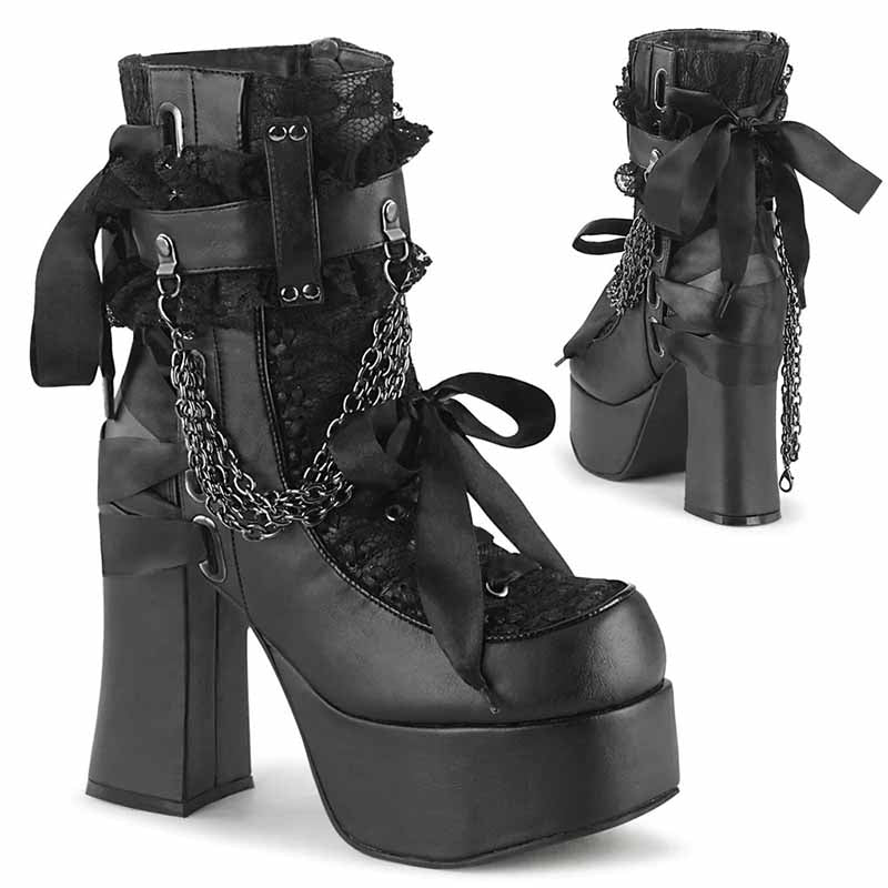 Demonia Platform Boots Black Red Heels Velvet Boots