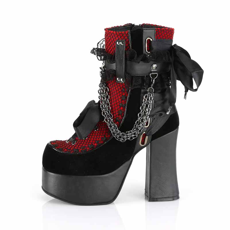 Demonia Platform Boots Black Red Heels Velvet Boots