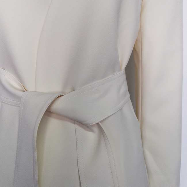 Women's Belted Blazer Coat | Collarless V-Neck Mid-Length Style