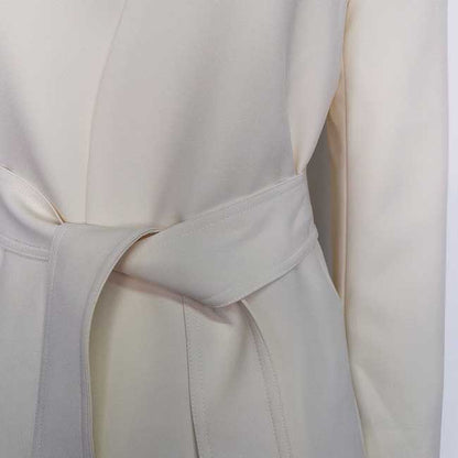 Women's Belted Blazer Coat | Collarless V-Neck Mid-Length Style