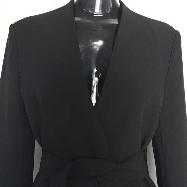 Women's Belted Blazer Coat | Collarless V-Neck Mid-Length Style