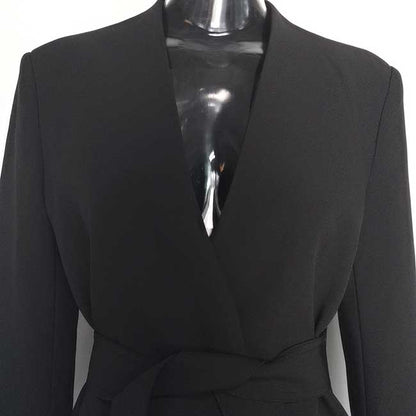 Women's Belted Blazer Coat | Collarless V-Neck Mid-Length Style