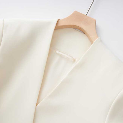 Women's Belted Blazer Coat | Collarless V-Neck Mid-Length Style