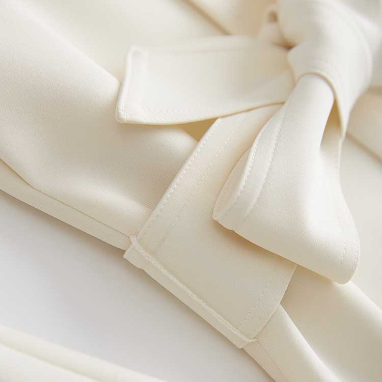 Women's Belted Blazer Coat | Collarless V-Neck Mid-Length Style