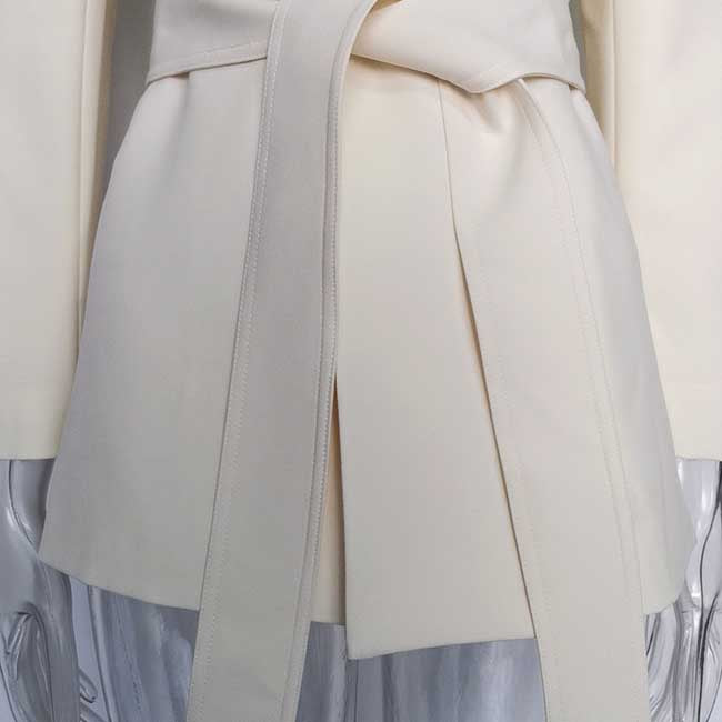 Women's Belted Blazer Coat | Collarless V-Neck Mid-Length Style