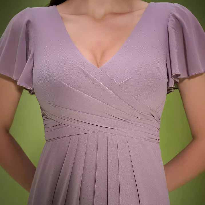Dusty Pink V Neck Puff Sleeve Bridesmaid Dress – Wedding Guest Outfit – SD  Dresscode & Fashiontrends