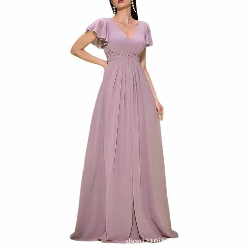 Dusty Pink V Neck Puff Sleeve Bridesmaid Dress Wedding Guest Outfit SD Dresscode & Fashiontrends Dusty Pink V Neck Puff Sleeve Bridesmaid Dress Wedding Guest Outfit SD Dresscode & Fashiontrends