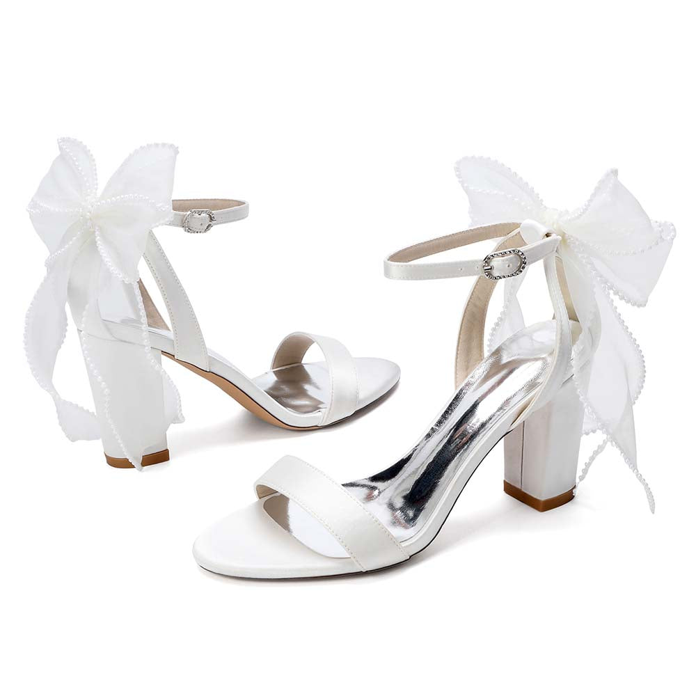 Elegant Bridal High Heel Sandals with Bow Detail – Perfect for Your Wedding Day
