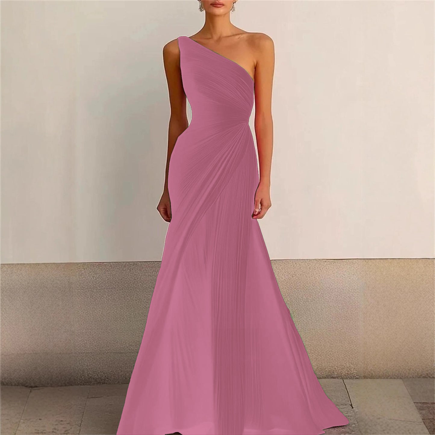 Elegant Bridesmaid Dress One Shoulder Evening Dress Long Pleated Formal Gown for Prom Party