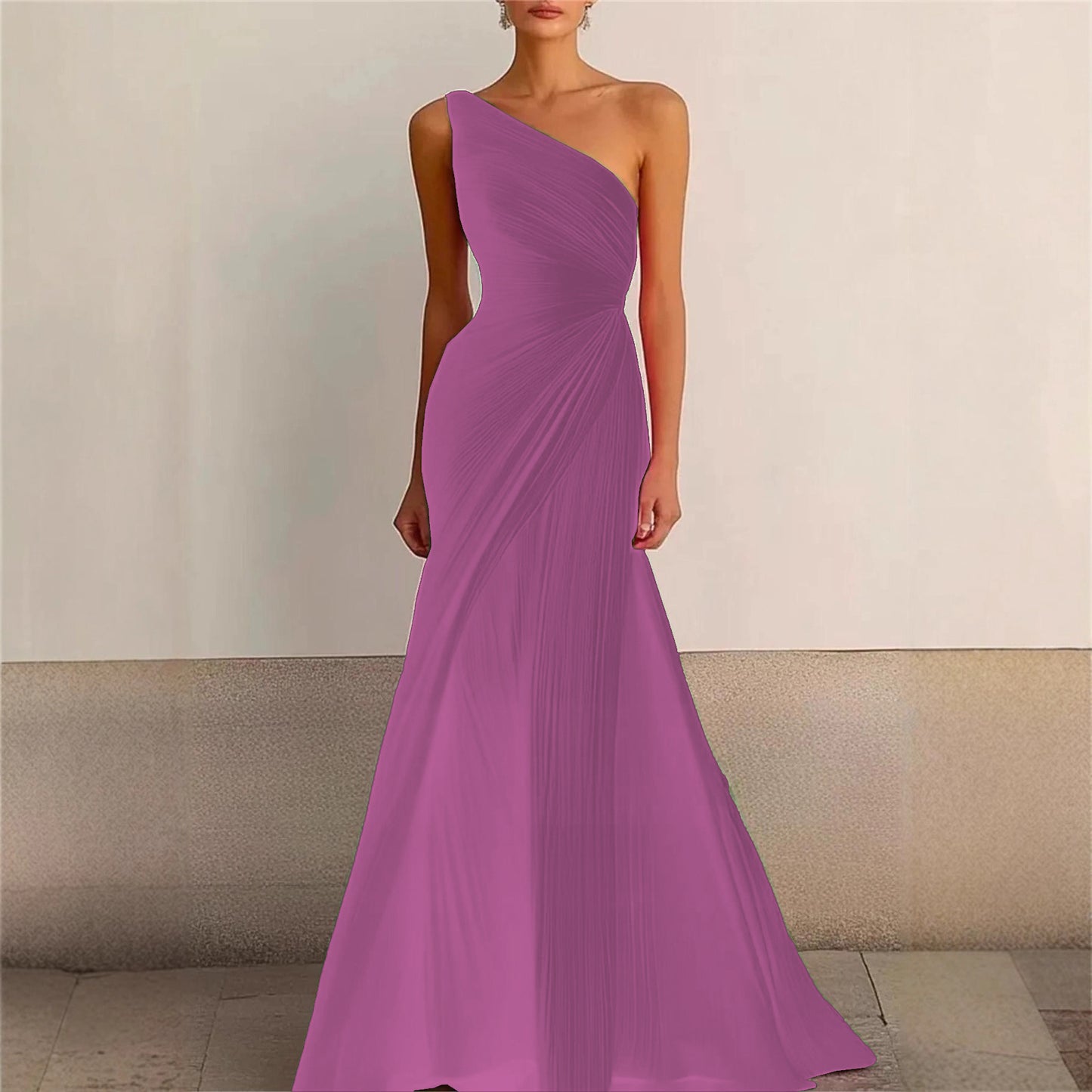 Elegant Bridesmaid Dress One Shoulder Evening Dress Long Pleated Formal Gown for Prom Party