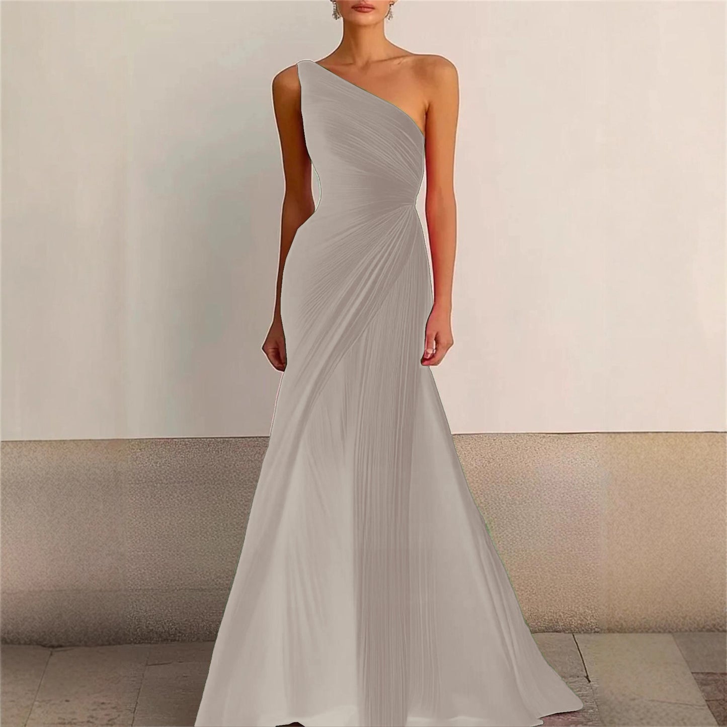 Elegant Bridesmaid Dress One Shoulder Evening Dress Long Pleated Formal Gown for Prom Party