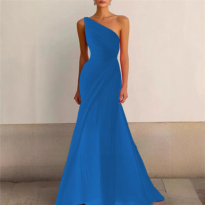 Elegant Bridesmaid Dress One Shoulder Evening Dress Long Pleated Formal Gown for Prom Party