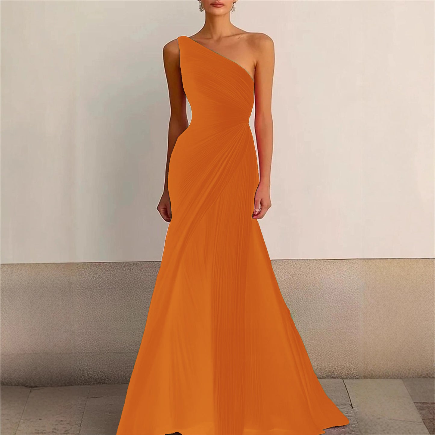 Elegant Bridesmaid Dress One Shoulder Evening Dress Long Pleated Formal Gown for Prom Party