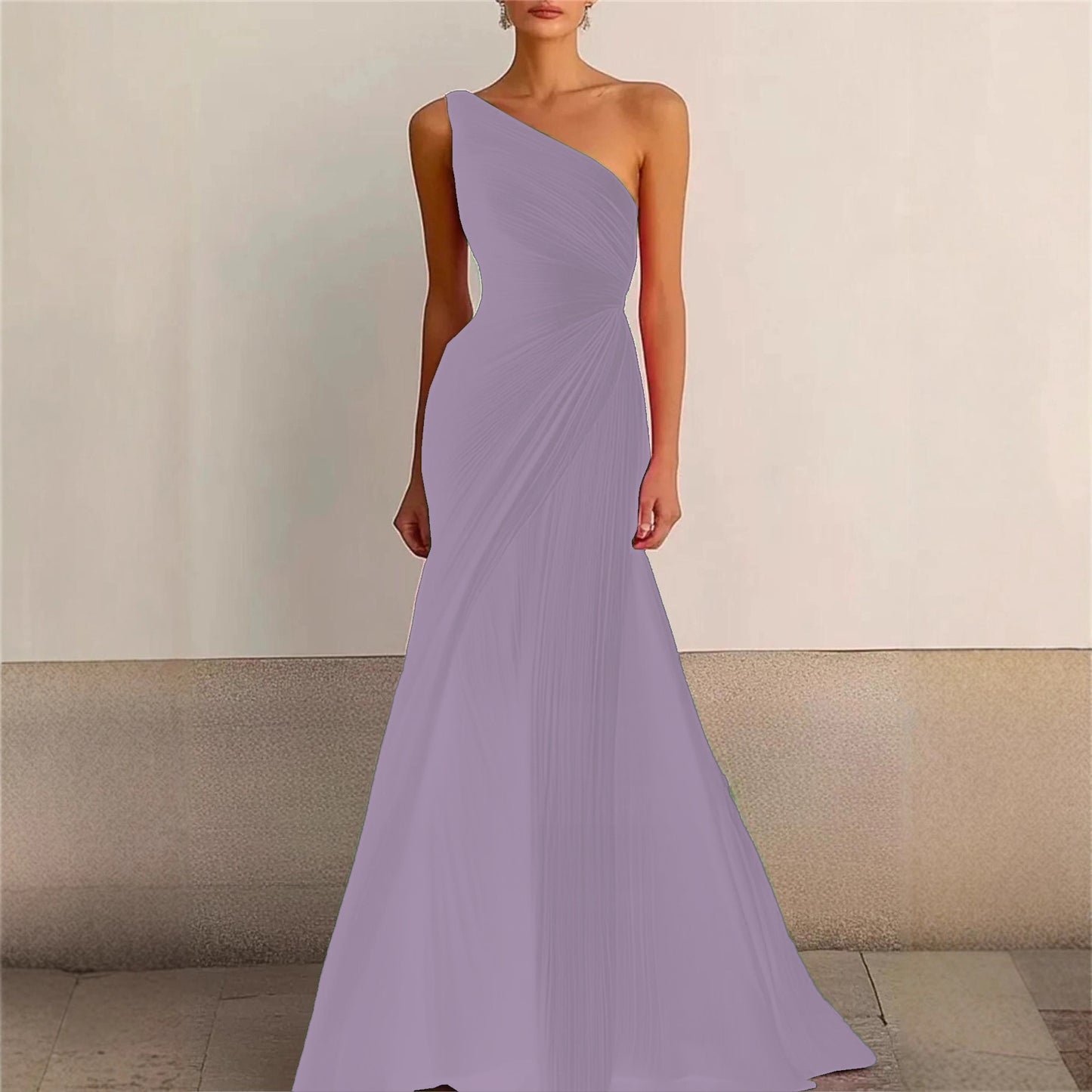 Elegant Bridesmaid Dress One Shoulder Evening Dress Long Pleated Formal Gown for Prom Party