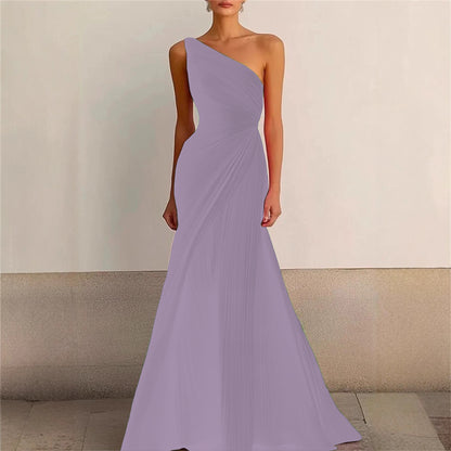 Elegant Bridesmaid Dress One Shoulder Evening Dress Long Pleated Formal Gown for Prom Party
