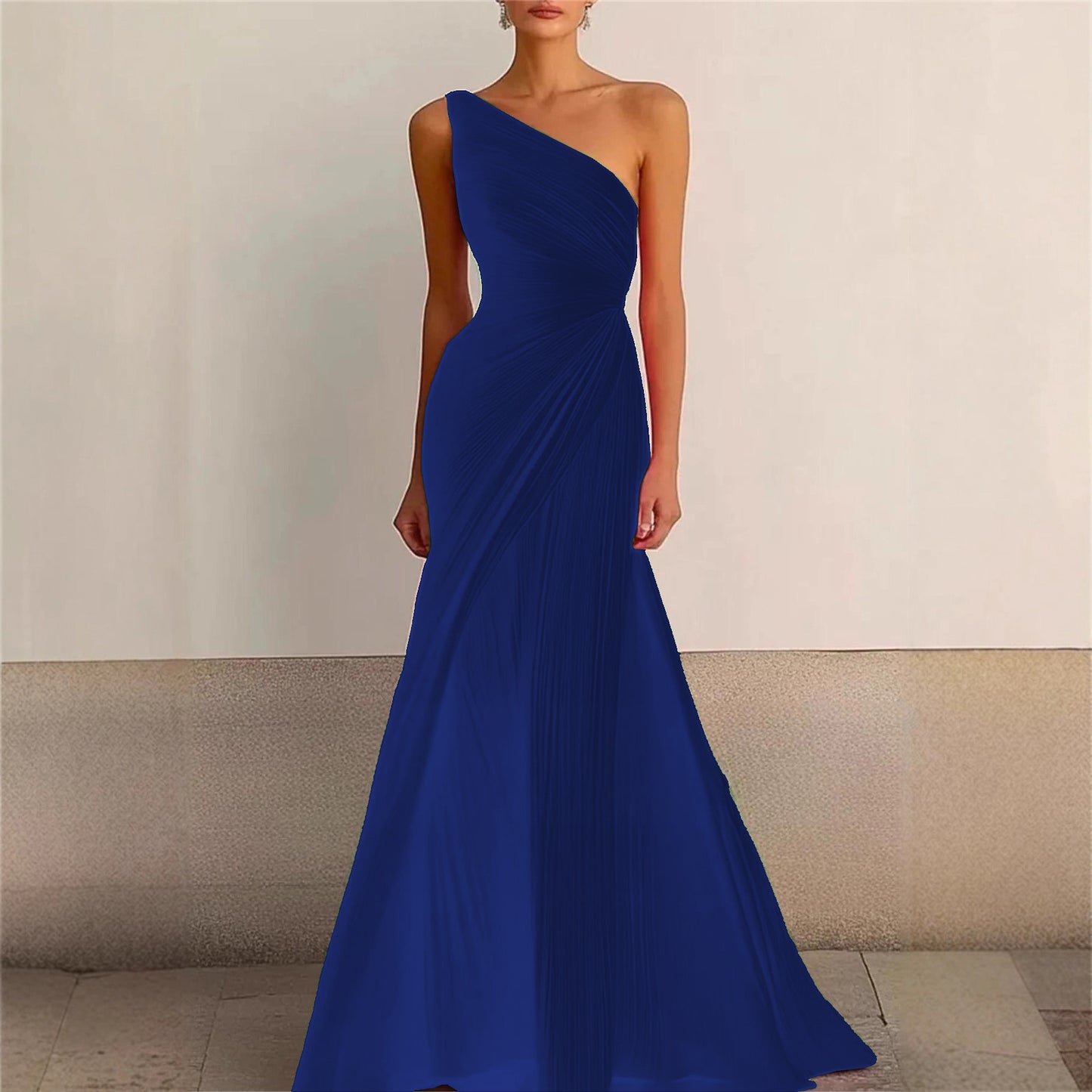 Elegant Bridesmaid Dress One Shoulder Evening Dress Long Pleated Formal Gown for Prom Party
