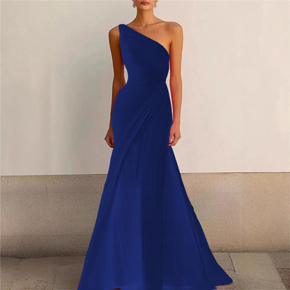 Elegant Bridesmaid Dress One Shoulder Evening Dress Long Pleated Formal Gown for Prom Party