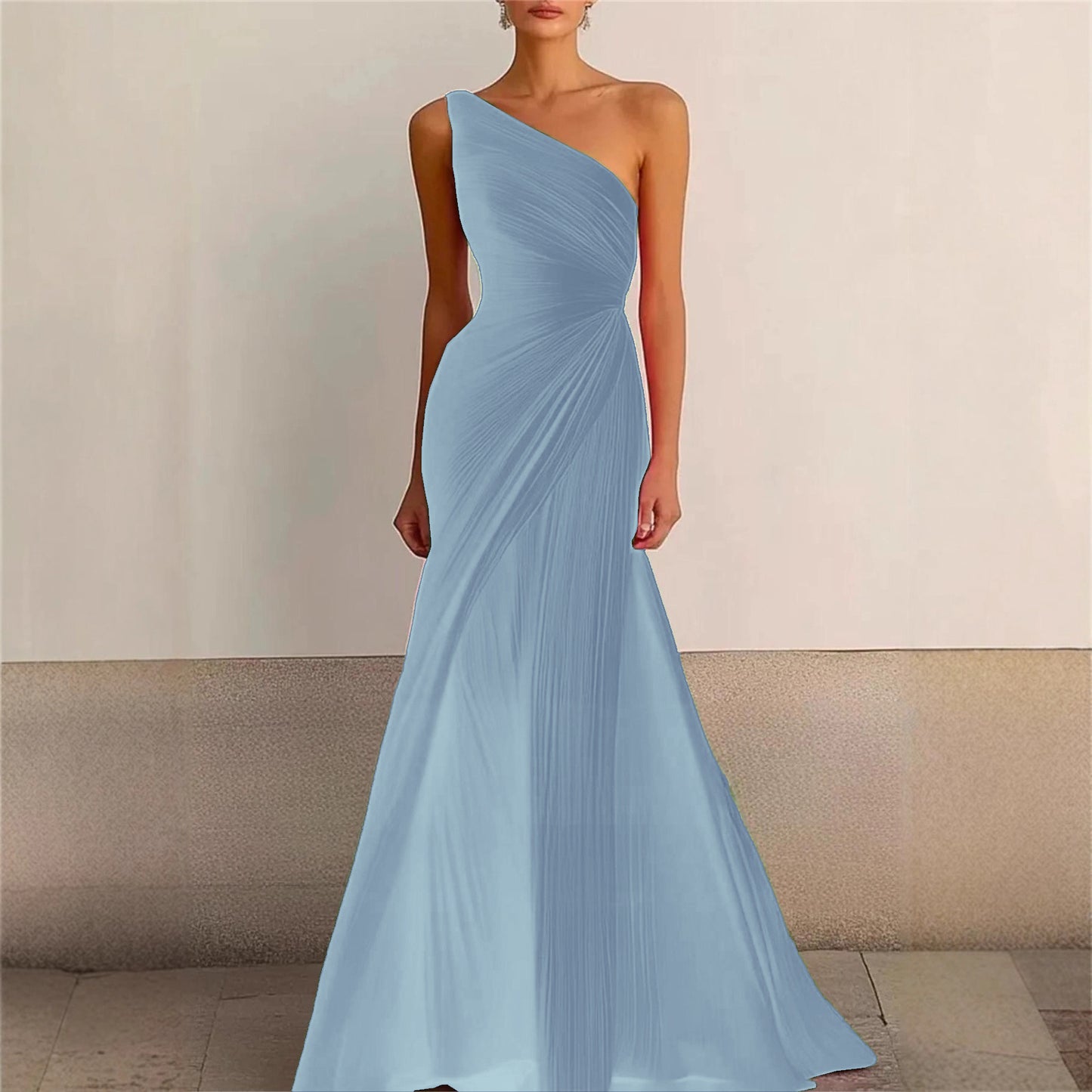 Elegant Bridesmaid Dress One Shoulder Evening Dress Long Pleated Formal Gown for Prom Party
