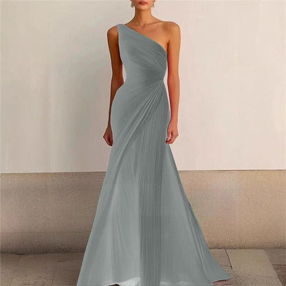 Elegant Bridesmaid Dress One Shoulder Evening Dress Long Pleated Formal Gown for Prom Party