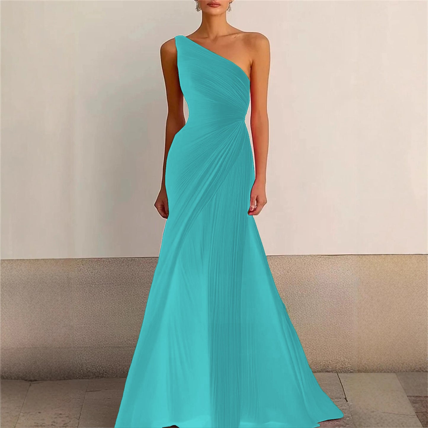Elegant Bridesmaid Dress One Shoulder Evening Dress Long Pleated Formal Gown for Prom Party