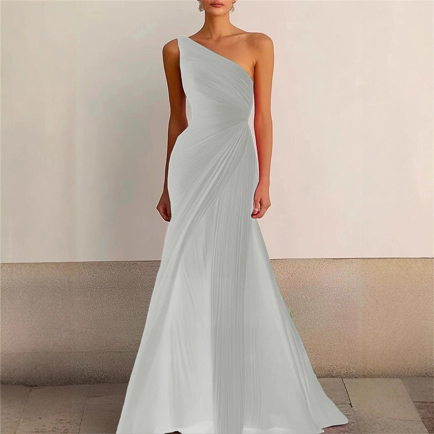 Elegant Bridesmaid Dress One Shoulder Evening Dress Long Pleated Formal Gown for Prom Party