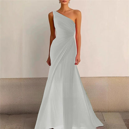 Elegant Bridesmaid Dress One Shoulder Evening Dress Long Pleated Formal Gown for Prom Party