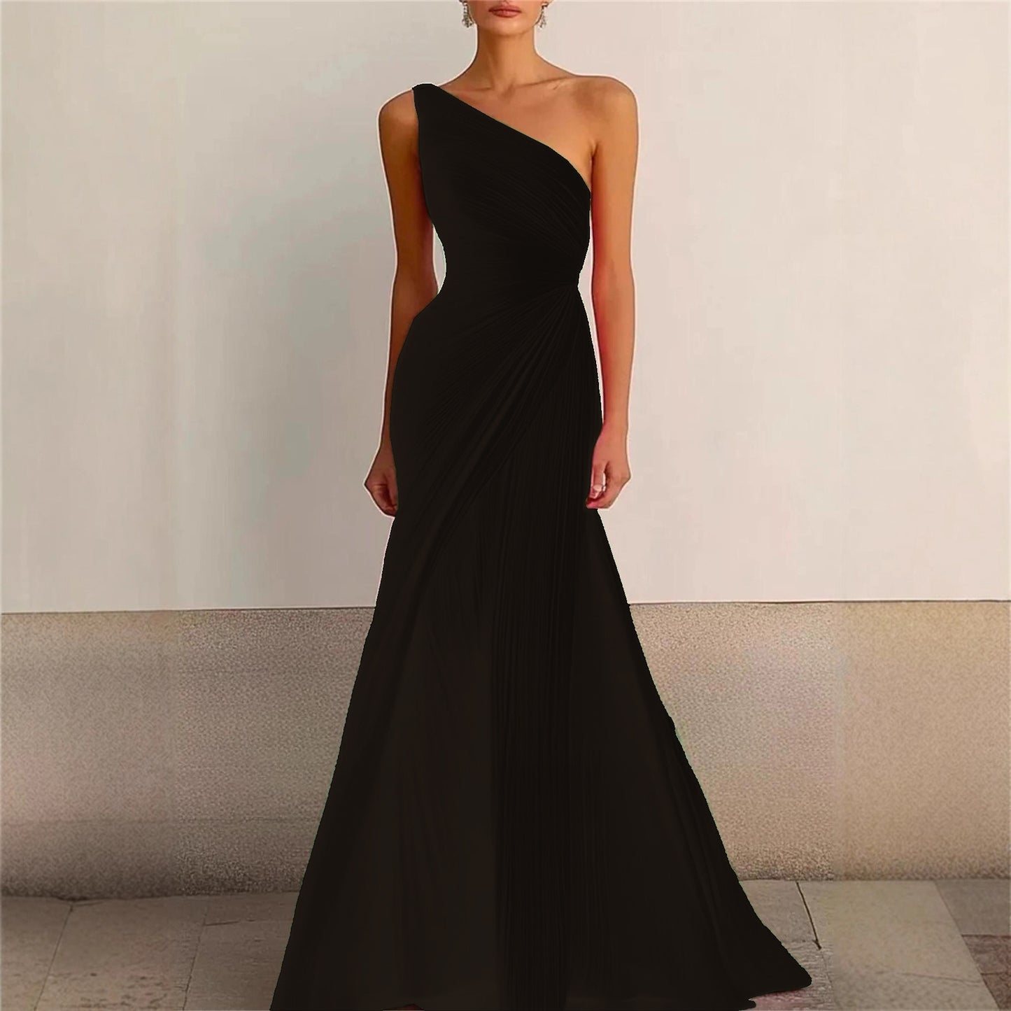 Elegant Bridesmaid Dress One Shoulder Evening Dress Long Pleated Formal Gown for Prom Party