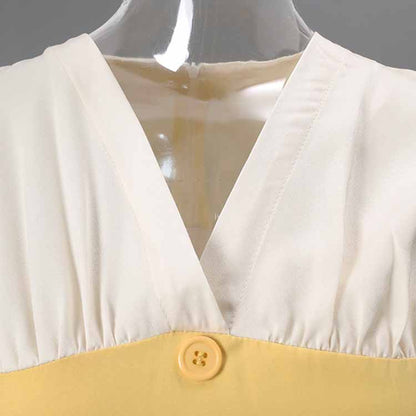 Elegant High Waist Ruffle Mini Dress – Short Contrast V-Neck Dress for Women