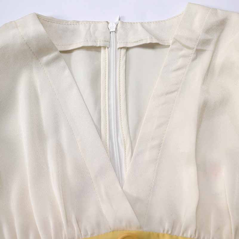 Elegant High Waist Ruffle Mini Dress – Short Contrast V-Neck Dress for Women